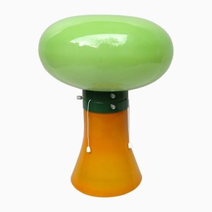 Lámpara de mesa hongo era espacial en naranja y verde, años 70