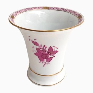 Vintage White Gilding Vase with Pink Flower Pattern by Herend, 1970s