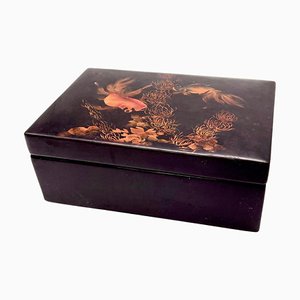 Caja vietnamita en negro y naranja de madera lacada