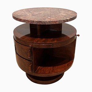 Art Deco Revolving Drum Table with Birds Eye Maple & Marble, France, 1930s