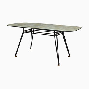 Italian Dining Table with Metal Base and Glass Top and Brass, 1950s