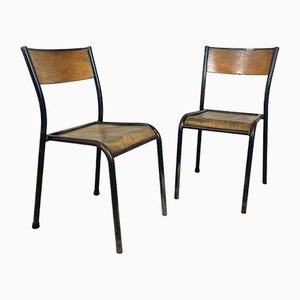Patinated Industrial School Chairs, Set of 2
