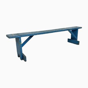 Blue Painted Wooden Farmhouse Bench