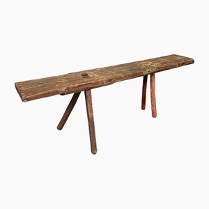Red Painted Wooden Farmhouse Bench