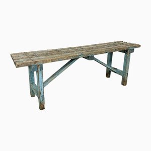 Light Blue Painted Wooden Farmhouse Bench