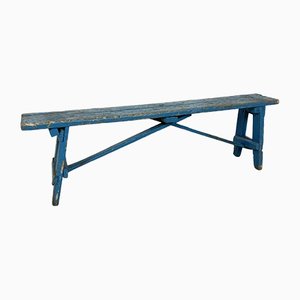 Blue Painted Wooden Farmhouse Bench