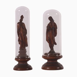 Pine Sculpted Santo Bishop and San Rocco, Set of 2