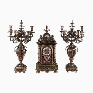 Antique Bronze Triptych Clock
