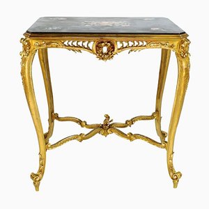 Louis XV Gilded Salon Table with Scagliola Top, France, 1860s