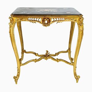 Table de Salon Louis XV Dorée avec Plateau Scagliola, France, 1860s