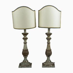 Lacquered Wood Table Lamps, 1800s, Set of 2