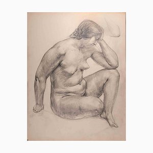 Femme Nue, Dessin Original, Milieu du 20e Siècle