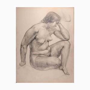 Mujer desnuda, dibujo original, mediados del siglo XX