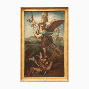 Nach Raffaello Sanzio, St. Michael und der Teufel, frühes 18. Jh., Öl auf Leinwand, gerahmt