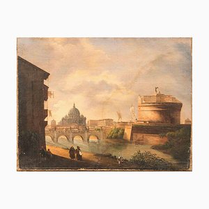 Rome avec Saint-Pierre, Peinture à l'Huile sur Toile, 19ème Siècle, Encadrée