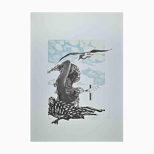 Oscar Pelosi, The Woman with Bird, Lithographie Originale, 1980s