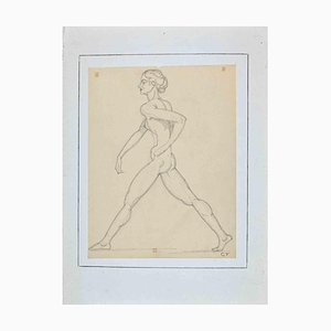 Georges-Henri Tribout, Standing Nude, Original Pencil Drawing, 1950s