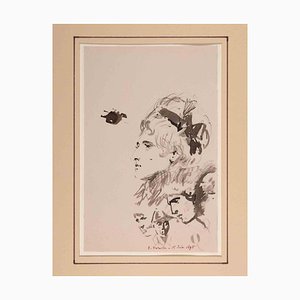 Edouard Detaille, cabeza de mujer y tres bocetos de retratos, 1895