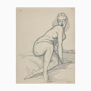 Georges-Henri Tribout, nudo disteso, disegno a matita originale, anni '50