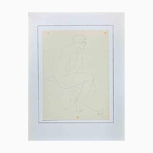 Georges-Henri Tribout, Nude Man, disegno a matita originale, anni '50