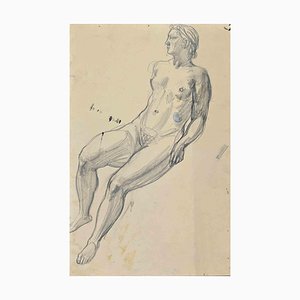 Boceto de hombre desnudo, dibujo a lápiz original, principios del siglo XX