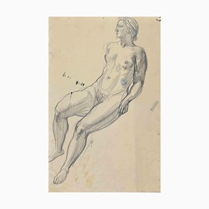 Sketch of Nude Man, Original Pencil Drawing, Early 20th-Century