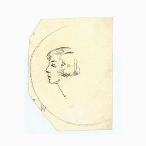 Micheline Resco, Le Profil de la Femme, Dessin Original, Milieu du 20ème Siècle