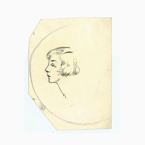 Micheline Resco, The Profile of Woman, Original Drawing, Mid 20th-Century