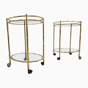 Brass Faux Bamboo Drinks Trolley, 1970s, Set of 2