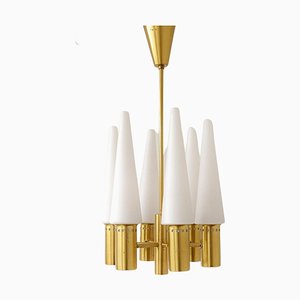 Mid-Century Brass and Opaline Ceiling Lamp by Hans-Agne Jakobsson, Sweden, 1950s
