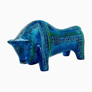 Mid-Century Italian Rimini Blu Ceramic Bull by Aldo Londi for Bitossi