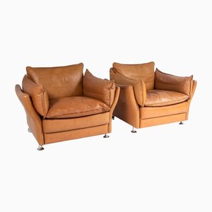 Mid-Century Modern Danish Club Armchairs in Tan Leather by Svend Skipper, 1980s, Set of 2
