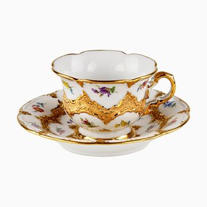 Porcelain Cup & Saucer from Meissen, Set of 2