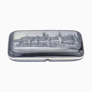 Russisches Zigarettenetui aus Silber mit geschwärztem Kreml-Panorama, 19. Jh
