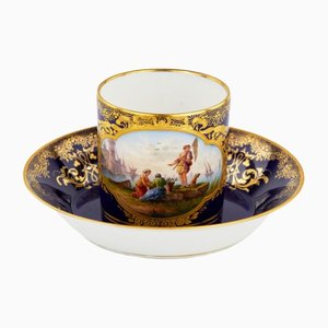 Tasse en Porcelaine Peinte avec Soucoupe de Meissen, 19ème Siècle