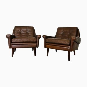 Mid-Century Danish Leather Lounge Chairs by Svend Skipper, 1965, Set of 2