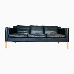 Mid-Century Danish Modern Black Leather Sofa from Stouby