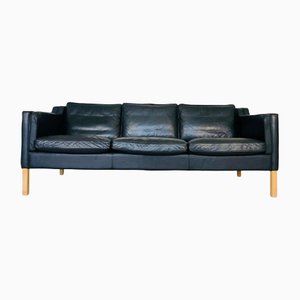 Schwarzes Dänisches Mid-Century Modern Ledersofa von Stouby