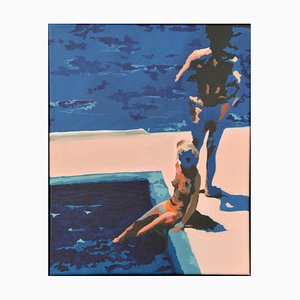 Carole Grandgirard, Au bord de la piscine, óleo sobre lienzo