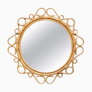 Mid-Century Modern Bamboo Rattan Handcrafted Mirror, French Riviera, 1960s