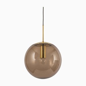 Large Smoky Glass Ball and Brass Pendant Lamp from Limburg, Germany, 1970s