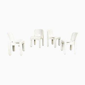 Mid-Century Italian White Plastic Chairs 860 by Joe Colombo for Kartell, 1970s, Set of 4