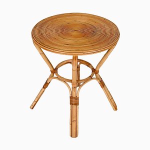 Mid-Century Italian Round Rattan and Bamboo Coffee Table with Four Legs by Tito Agnoli, 1960s