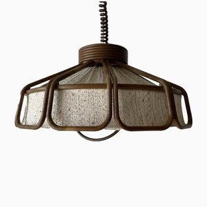 German Bamboo Looking Pendant Lamp in Plastic and Fabric, 1960s