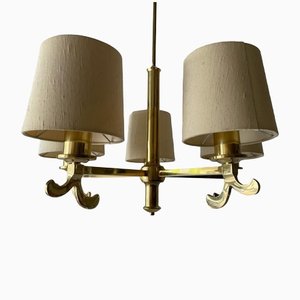 German Five Arm Chandelier in Brass with Fabric Shade by Hans Möller, 1960s