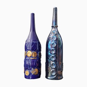 Botellas de cerámica azul de Gio Ponti para Cooperativa Ceramica Imola, 1993. Juego de 2