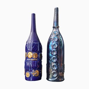 Flaschen aus Blauer Keramik von Gio Ponti für Cooperativa Ceramica Imola, 1993, 2er Set