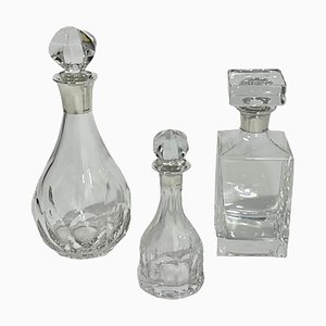 Crystal Decanters with Silver Mounts by Hermann Bauer, Germany, Set of 3