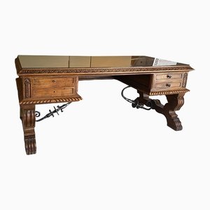 Oak and Glass Desk with Decorations