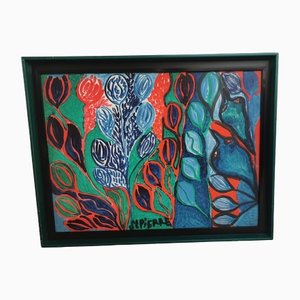 Composición abstracta multicolor, óleo sobre lienzo